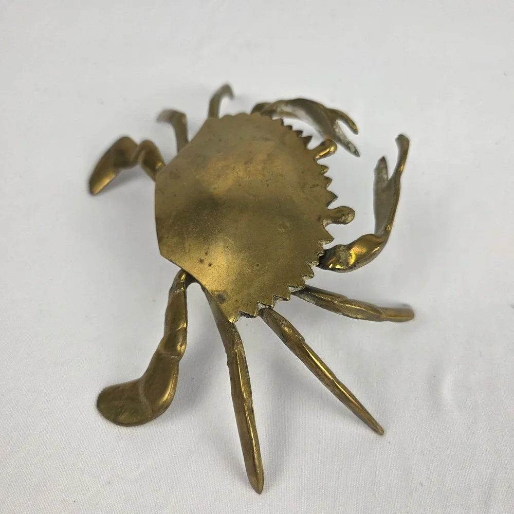 Vintage Brass Crab Trinket Box Hinged Lid Coastal Nautical Decor 7x5x2